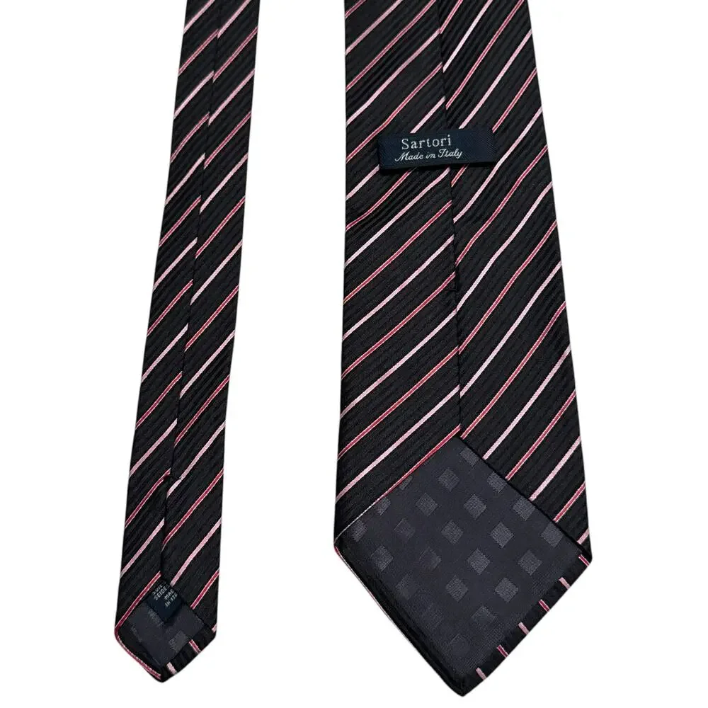 Sartori Silk Tie Necktie Diagonal Stripes Jacquard Italy Career Formal Black Red